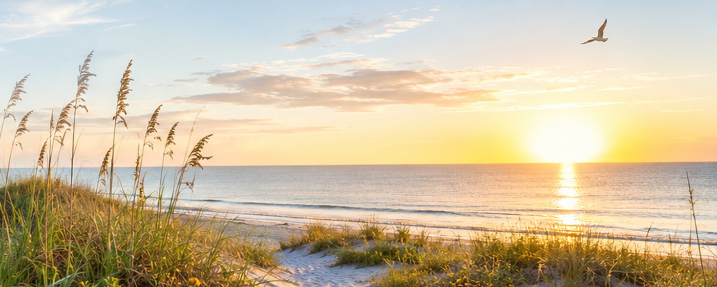Sunset over the Gulf Coast water without text overlay